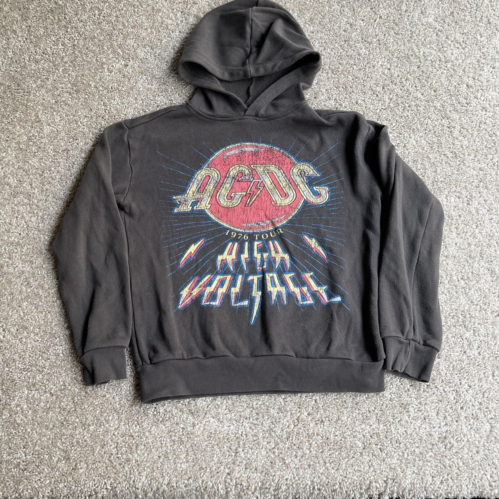 AC/DC Hoodie Youth Large 10-12 Gray High Voltage Fleece Pullover Sweatshirt